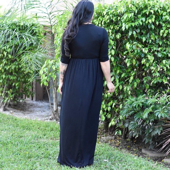 3/4 Sleeve Black Maxi Dress - Picture 3 of 3